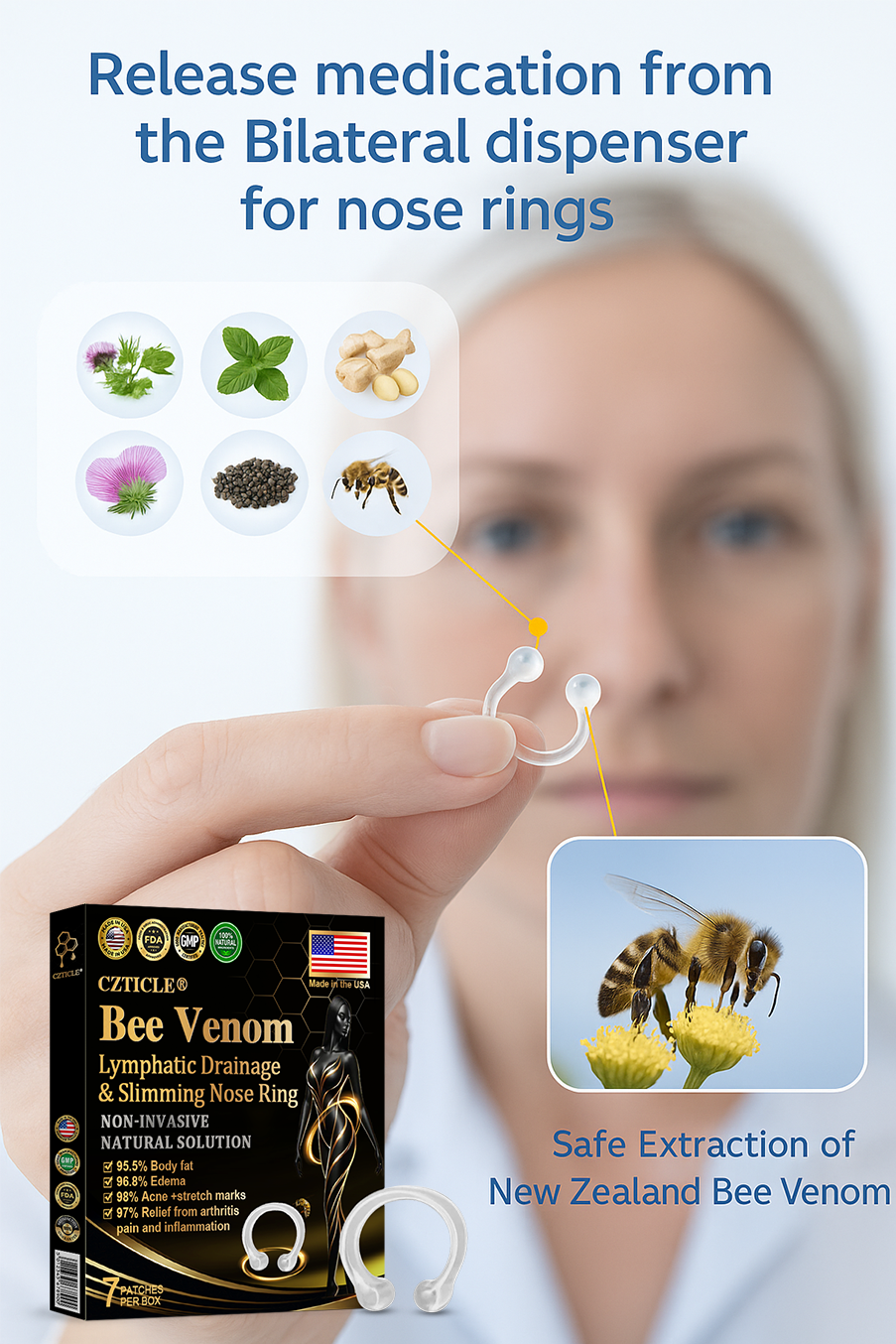 CZTICLE® Bee Venom Lymphatic Drainage & Slimming Nose Ring(🐝for all lymphatic problems and obesity)
